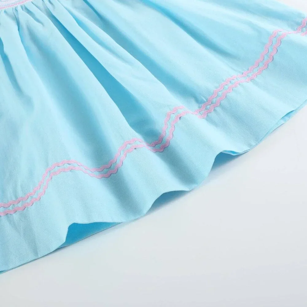 Light Blue Flamingo Smocked Bishop Dress - Picture 4 of 4